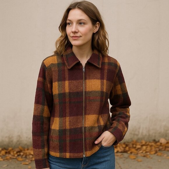 Paul Harris Design SPORT Zip-Up Plaid Jacket – Women’s (Bouclé Fleece) - Picture 1 of 9